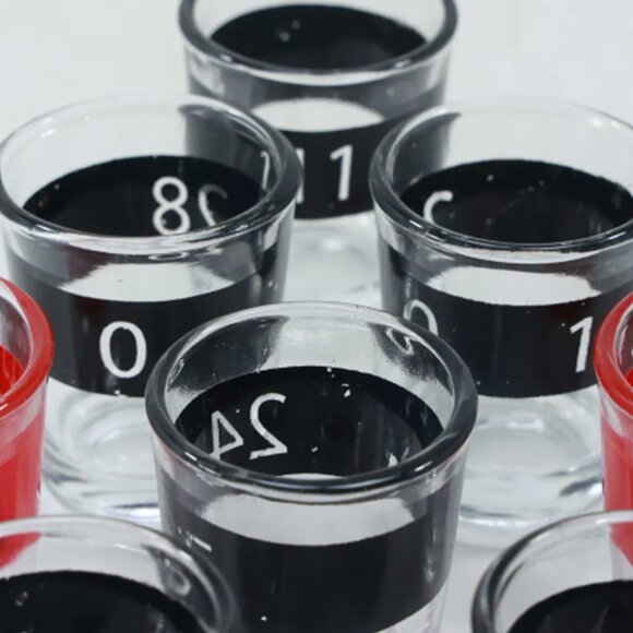 16 Roulette Numbered Red and Black Drinking Shot Glasses - Picture 4 of 15